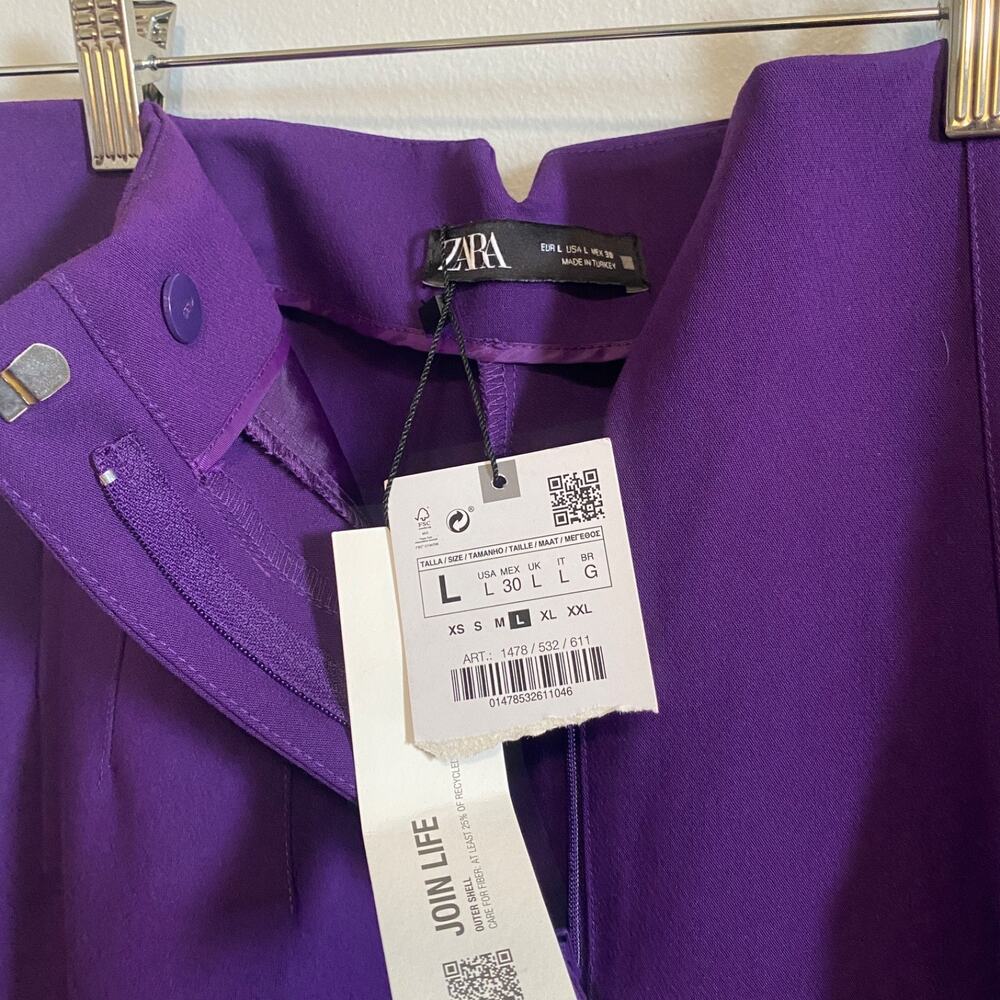 Zara Purple High Waisted Straight Leg Trousers Pants Large Career Officewear NWT - Picture 3 of 6